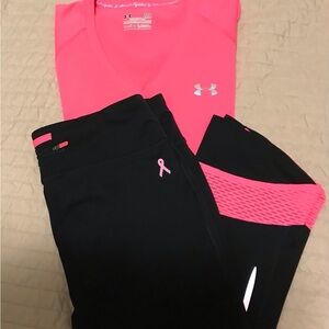 Under Armour Neon Pink and Black Workout Ensemble